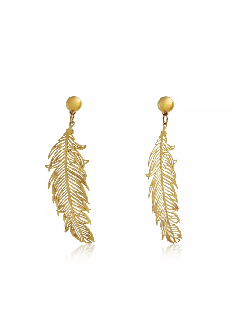 Buy Bullion Gold BULLION GOLD Laser Cut Feather Earrings in Gold