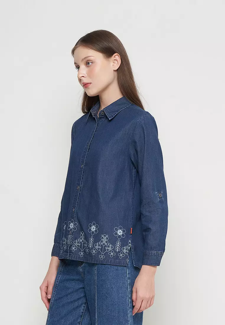 DUST Kemeja Denim Nasha Medium Dark Blue (D.116501)