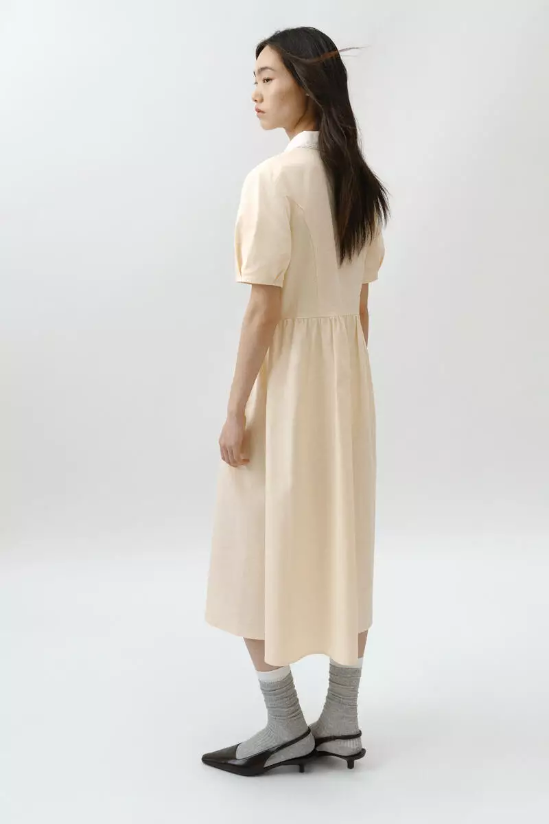 Puff-sleeved shirt dress