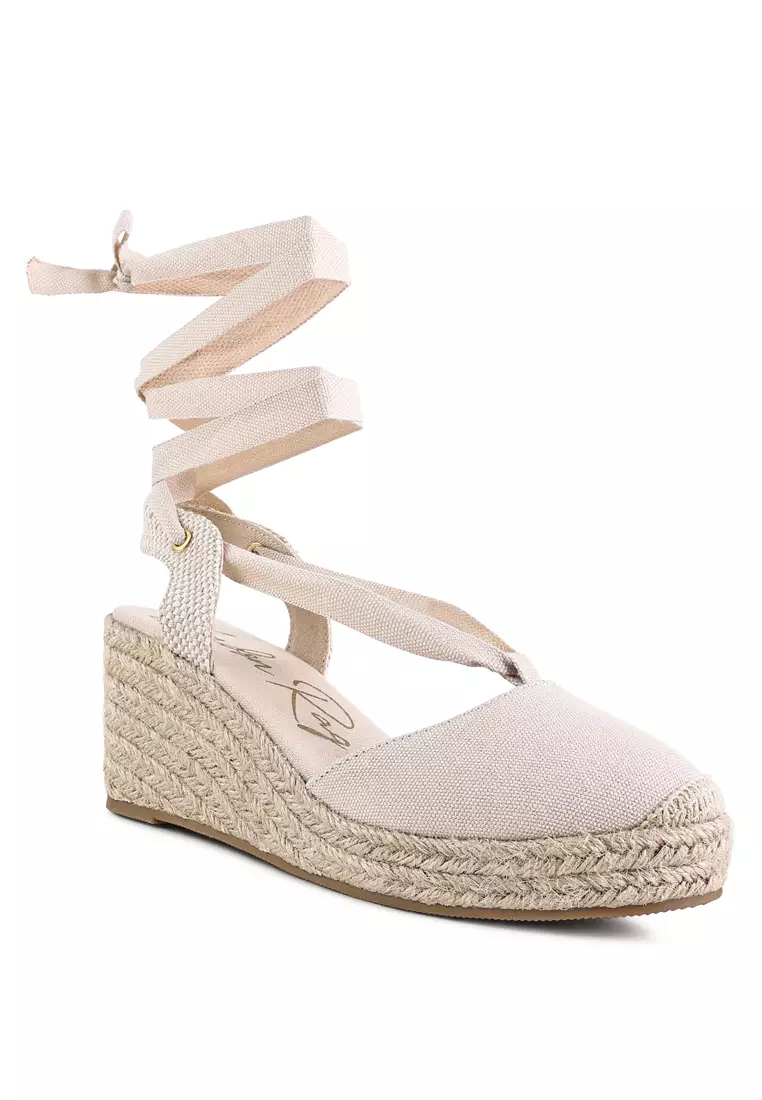 Sandal Tumit Wedge Strappy Ecru