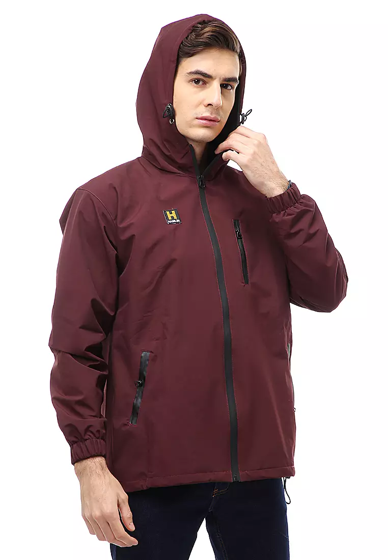 Clover Outerwear Jacket Hoodie Pria Waterproof Anti Air Material Taslan ORIGINAL - Maroon