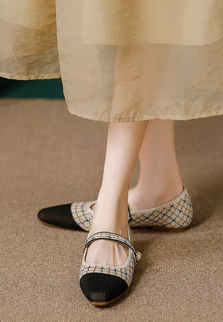 Pearl Strap Flyknit Mary Jane Shoes QC333