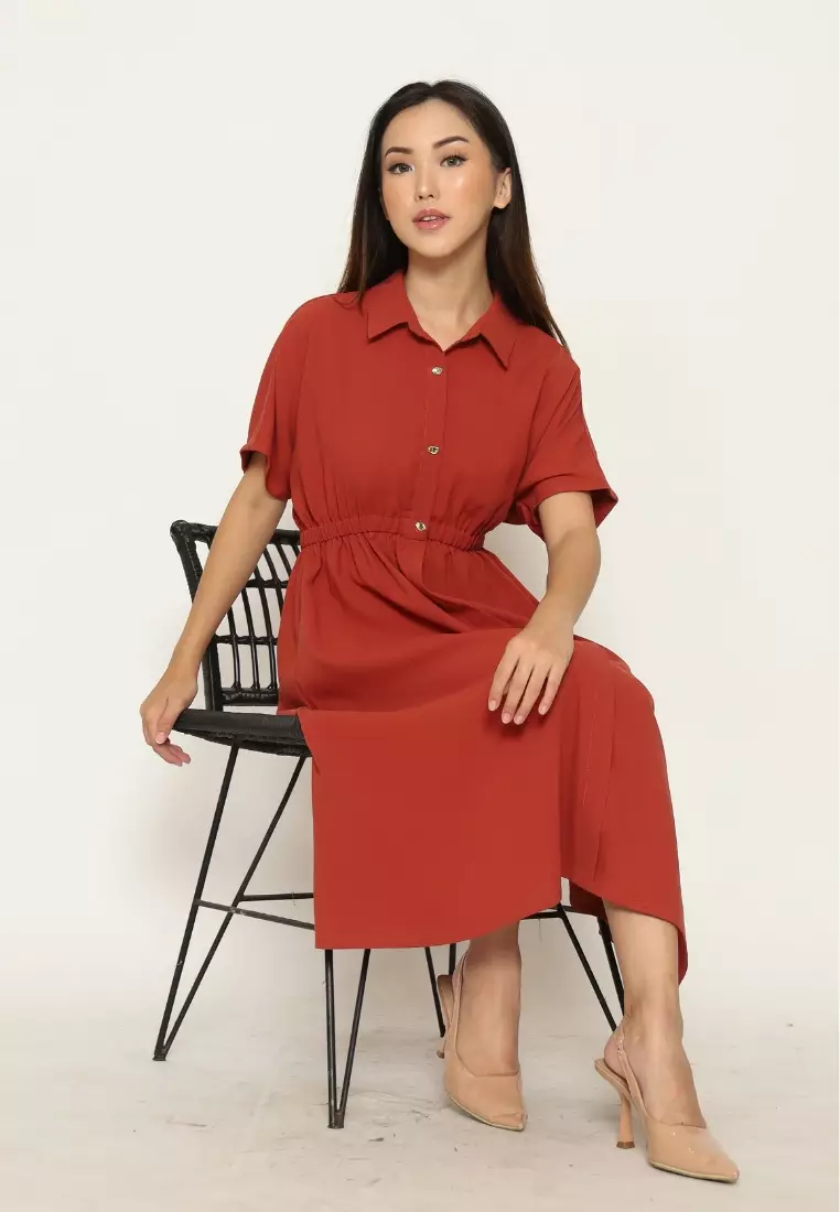 Urban Exchange Gabby Dress Terracota - Gaun Kasual Midi Dress