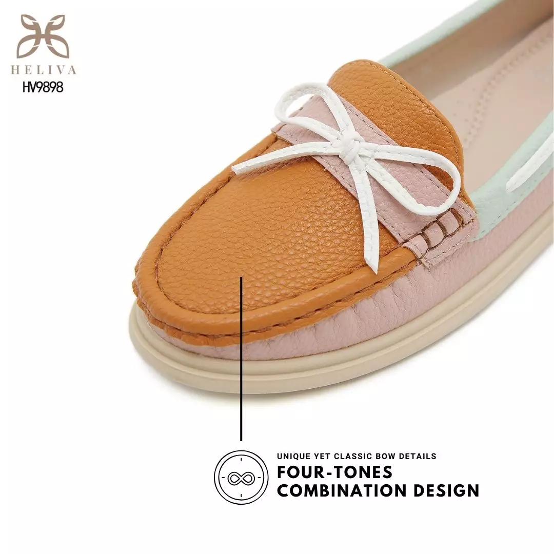 Heliva Miruna Colorblock Moccasin Loafers with Bow Accent HV9898