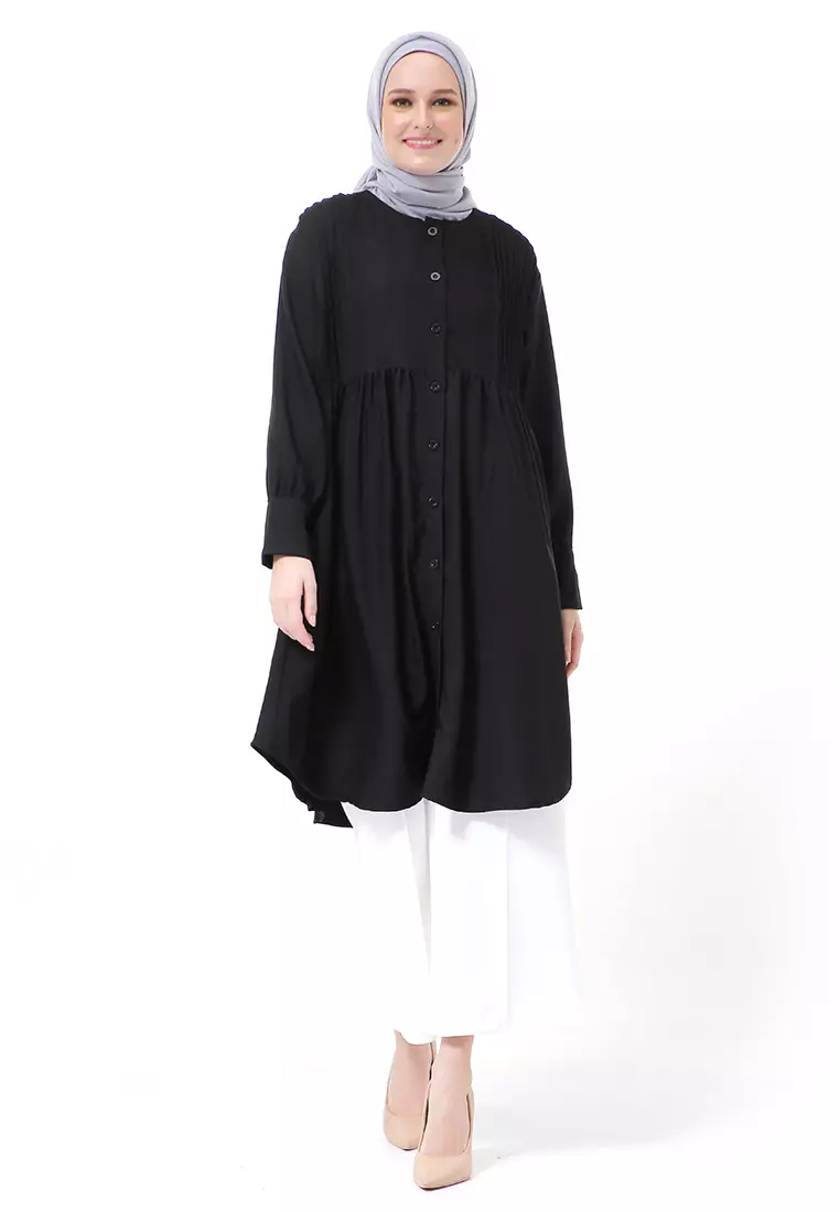 Xaula Tunik Polos Muslimah Atasan Wanita Lengan Panjang Premium High Quality - Black