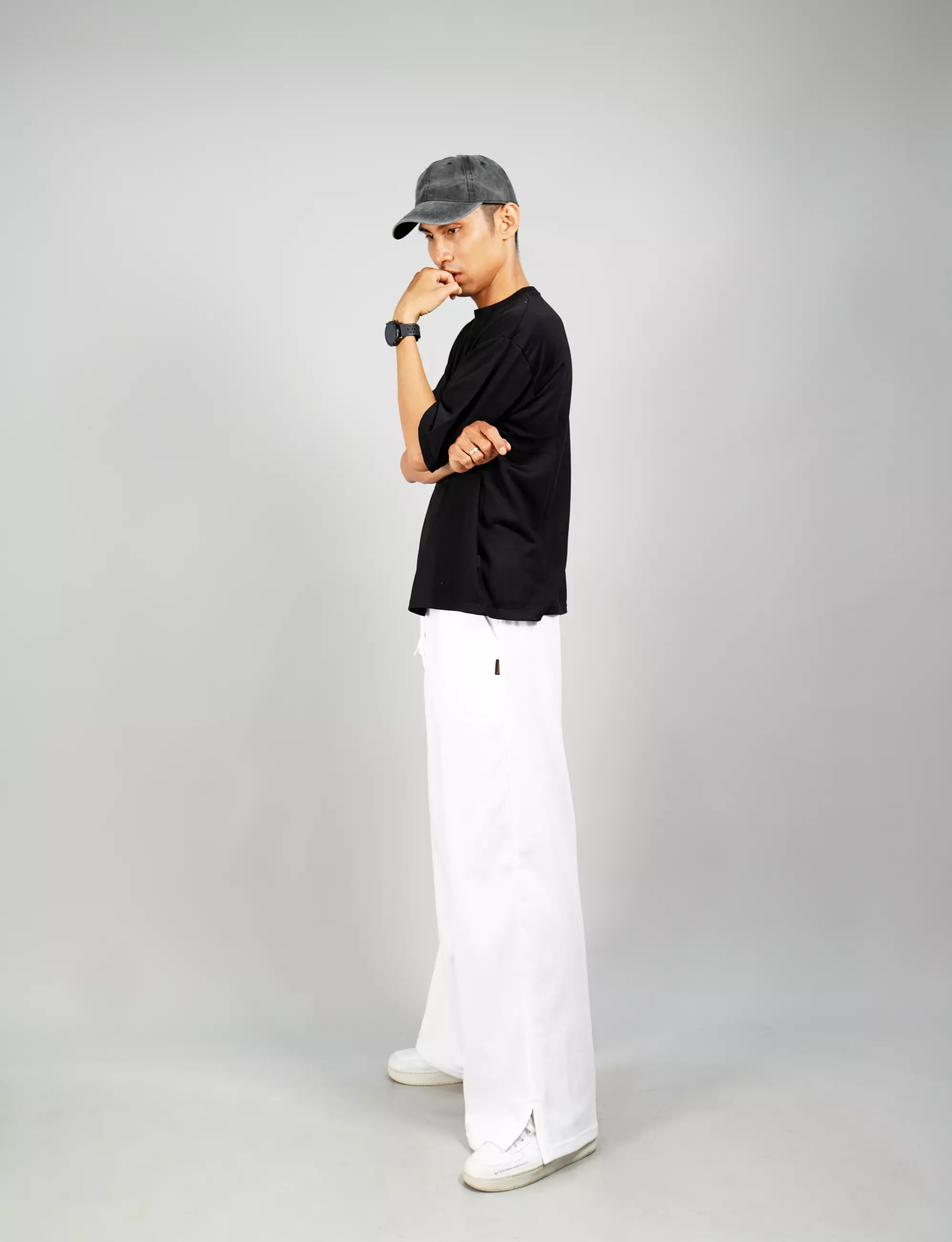 JISOO Celana Panjang Baggy Pants Celana Baggy Loose Pants Pria - PUTIH