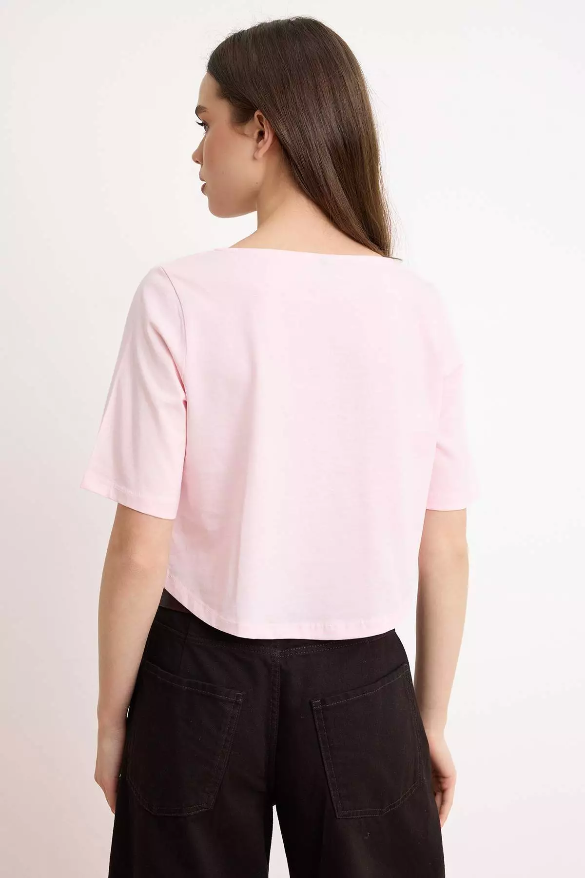 Light Pink Regular Fit Three Quarter Sleeve 1% Cotton Knitted T-Shirt Twoss26Ts2