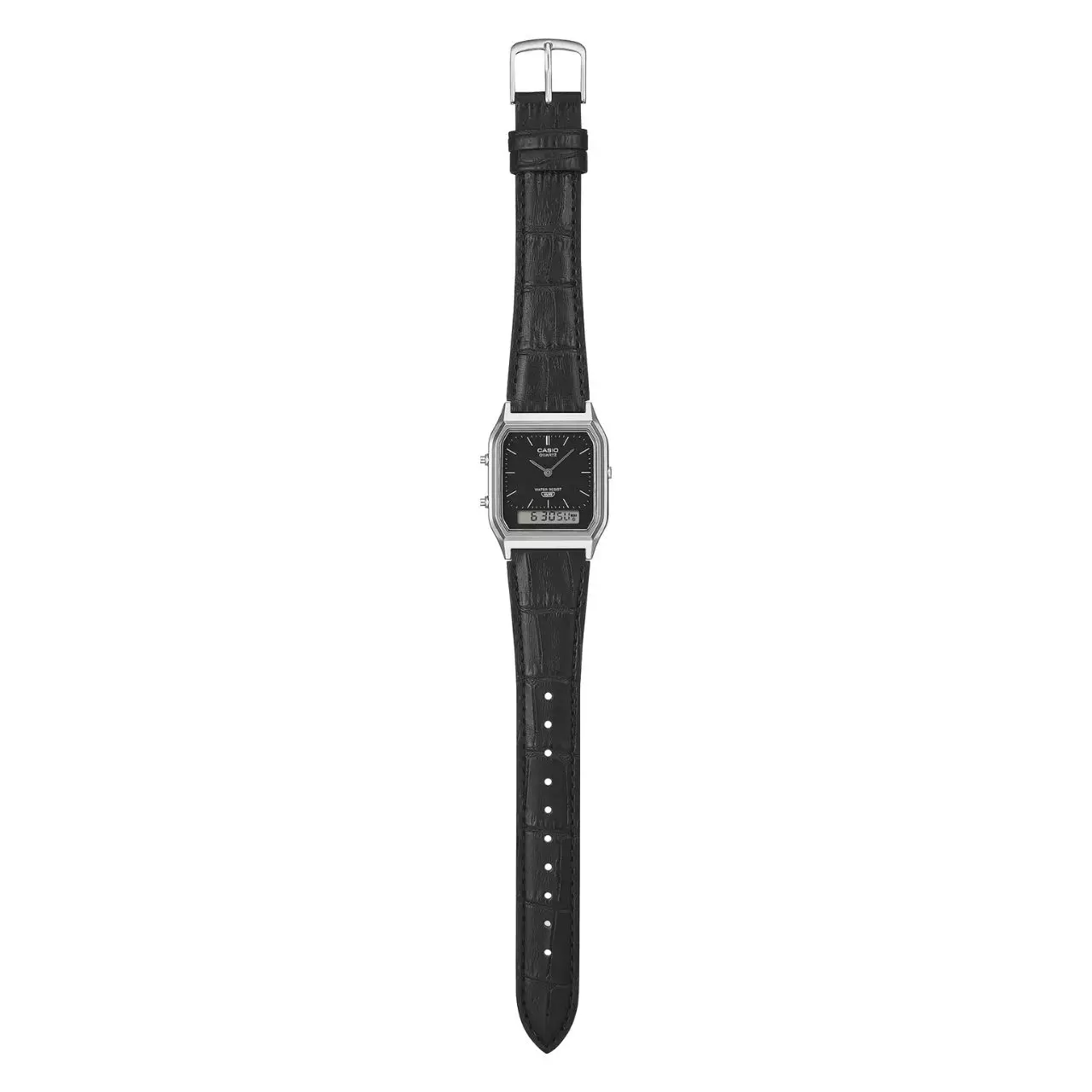 Casio Jam Tangan Pria - Black Silver - Leather strap - AQ-230EL-1ADF