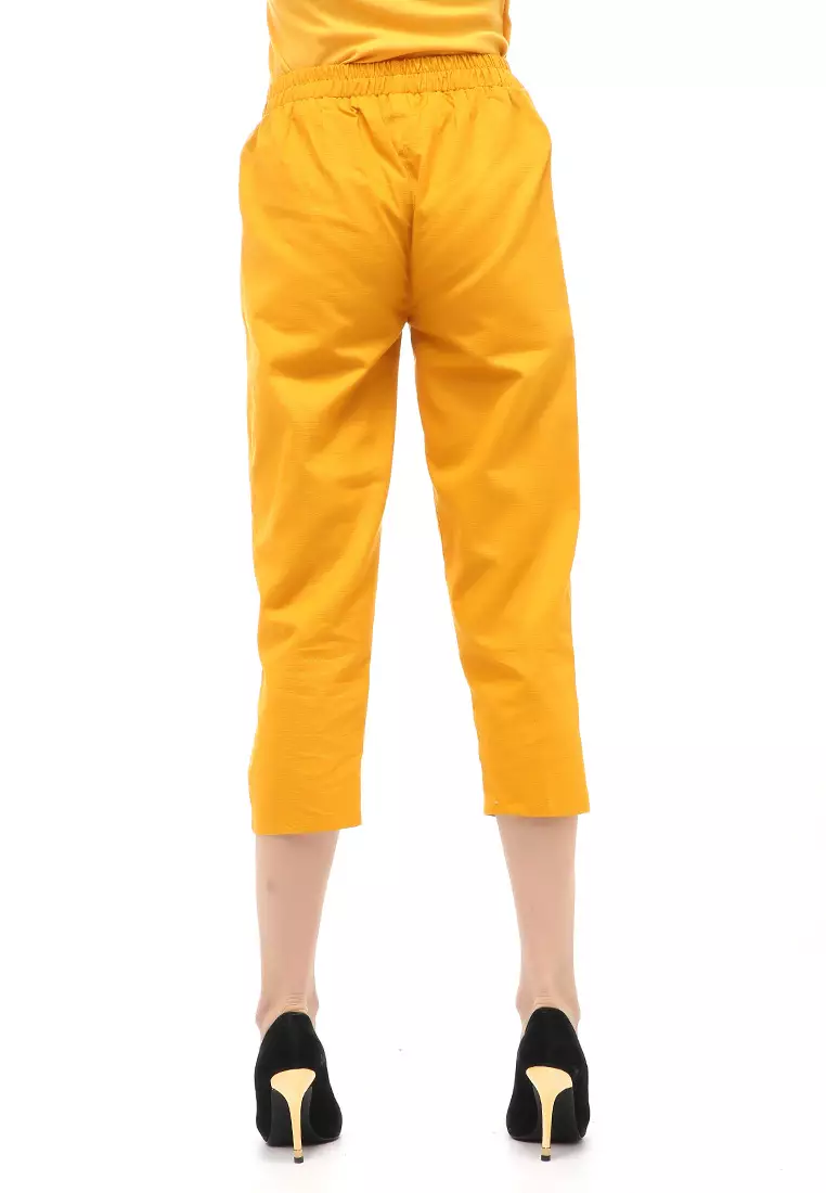 Long Pants Bawahan Wanita Motif Polos Design Casual - Mustard
