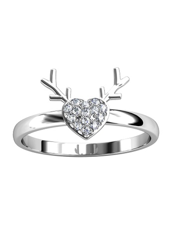 Her Jewellery Antlers Love Ring (White Gold) - Made with premium grade crystals from Austria F1572AC9708379GS_1