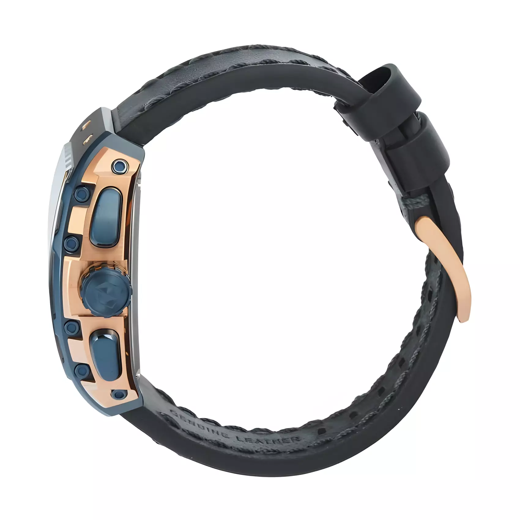 Expedition - Jam Tangan Chronograph Pria - Rose Gold Blue - Black Leather Strap - 6782 MCLURBUBA