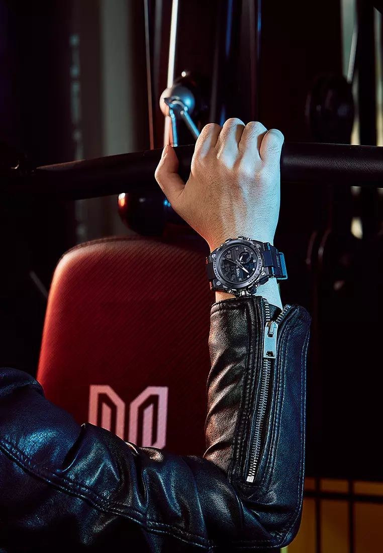 Jam Tangan Pria Digital&Analog Olahraga Militer Pria Tali Silikon Tahan Air Luminous Jam Tangan Cowok Original hitam