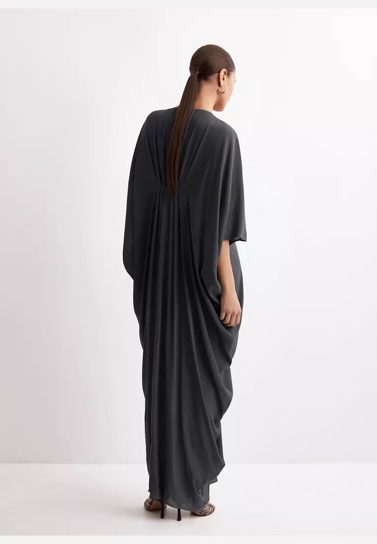 Draped Dress With Three-Quarter Length Sleeves