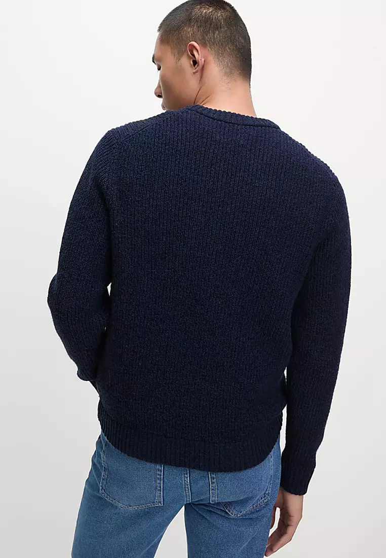 Cotton Blend Textured Crew Neck Jumper