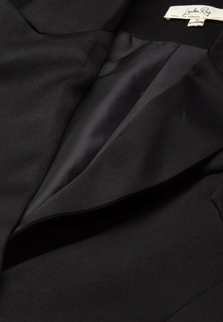 Blazer Kerah Ramping Warna Hitam