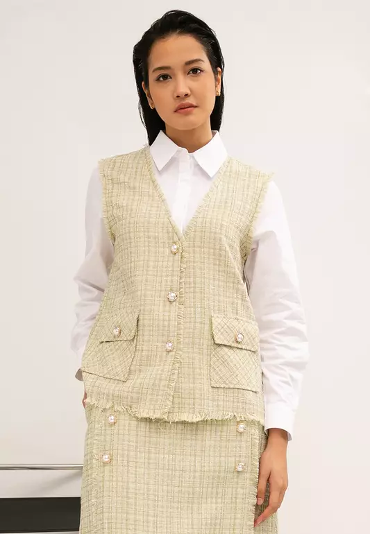 Tweed Vest with Shirt Collar