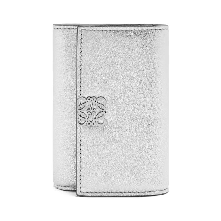 Puffer Anagram Small Vertical Wallet in Shiny Nappa Calfskin Silver