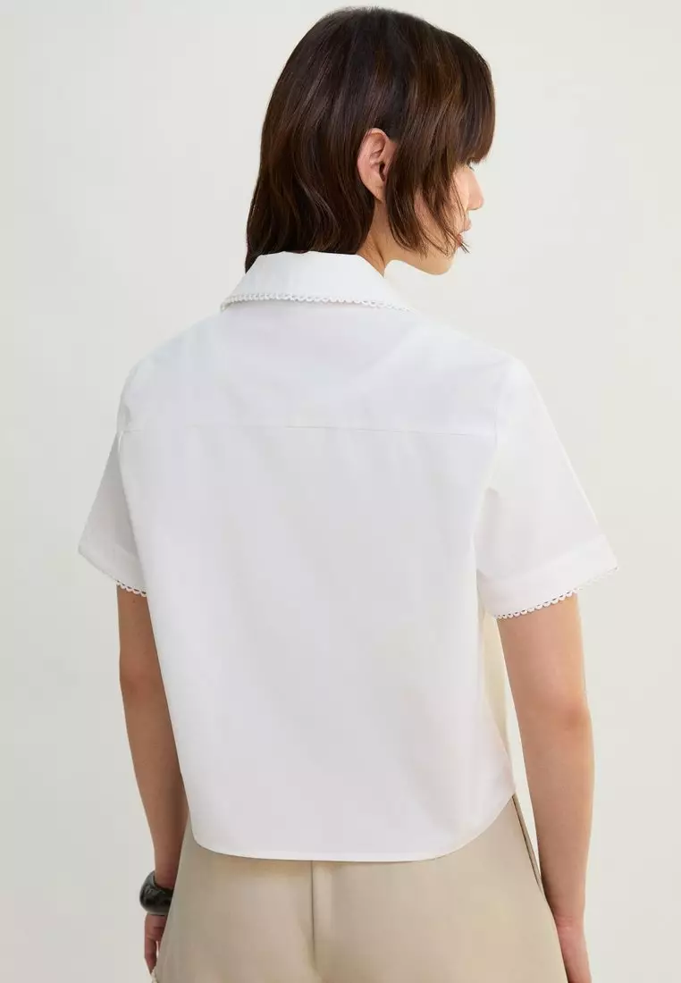 Scallop Trim Cropped Shirt - White