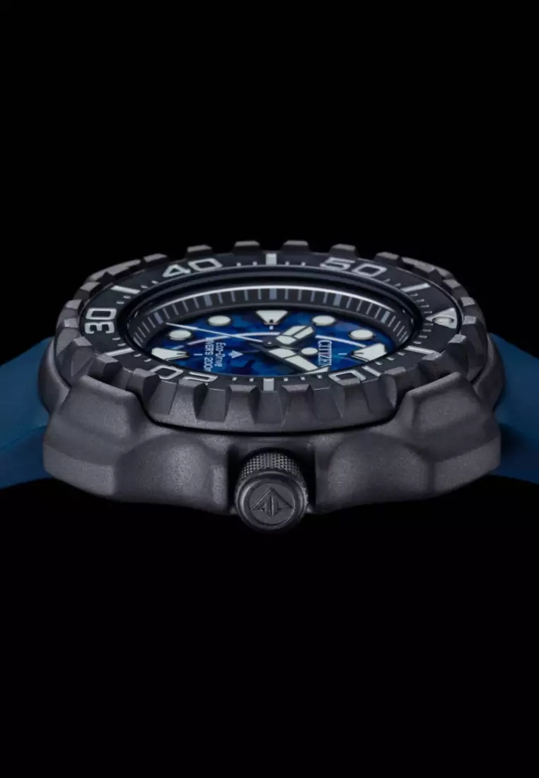 Citizen 西鉄城 Promaster 系列200米防水專業潛水超級鈦金屬錶殼藍色錶盤藍色橡膠錶帶光動能男士腕錶 BN0227-09L