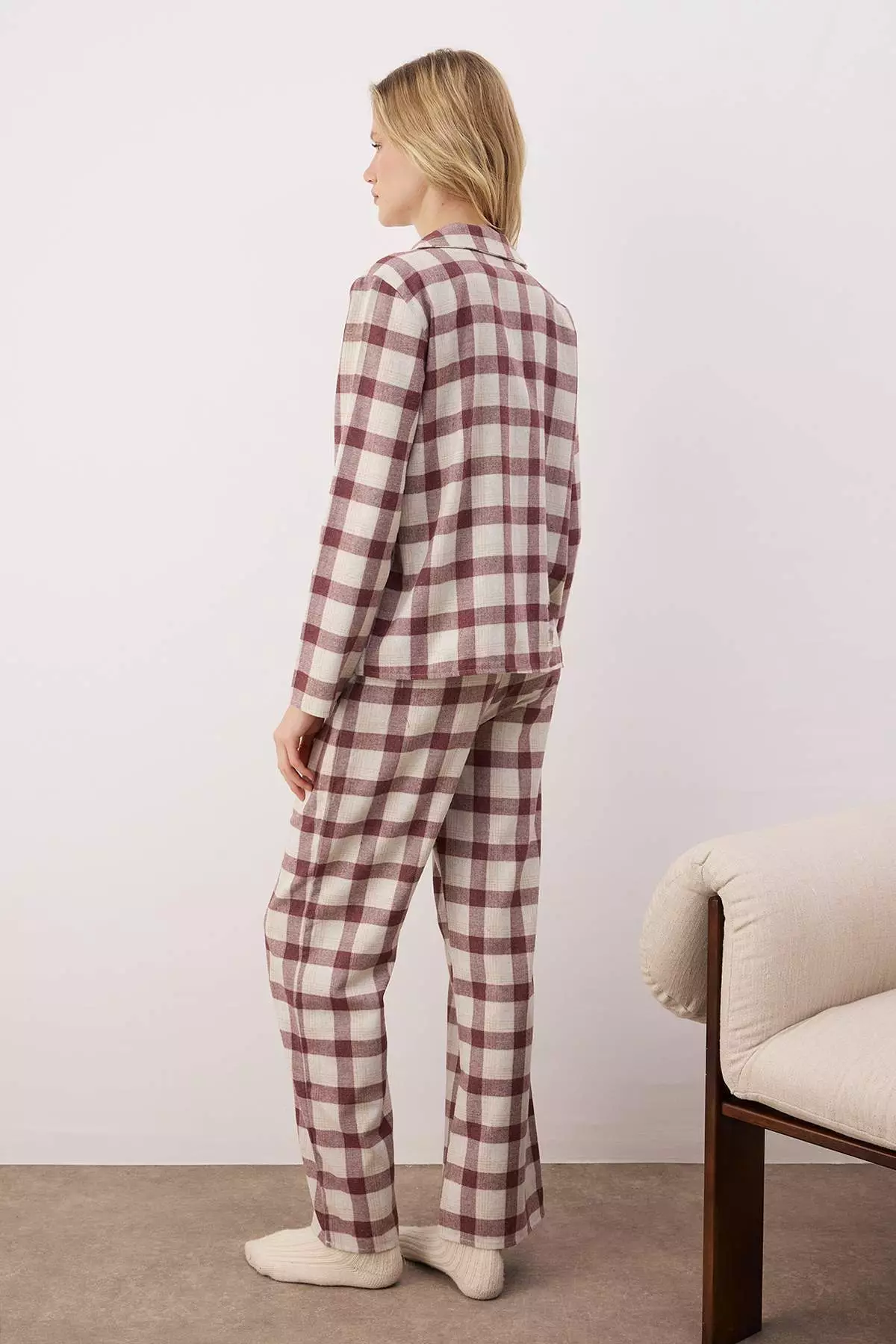 Red-Multicolor Cotton Thick/Winter Plaid Flannel Woven Pajamas Set Thmaw26Pt196