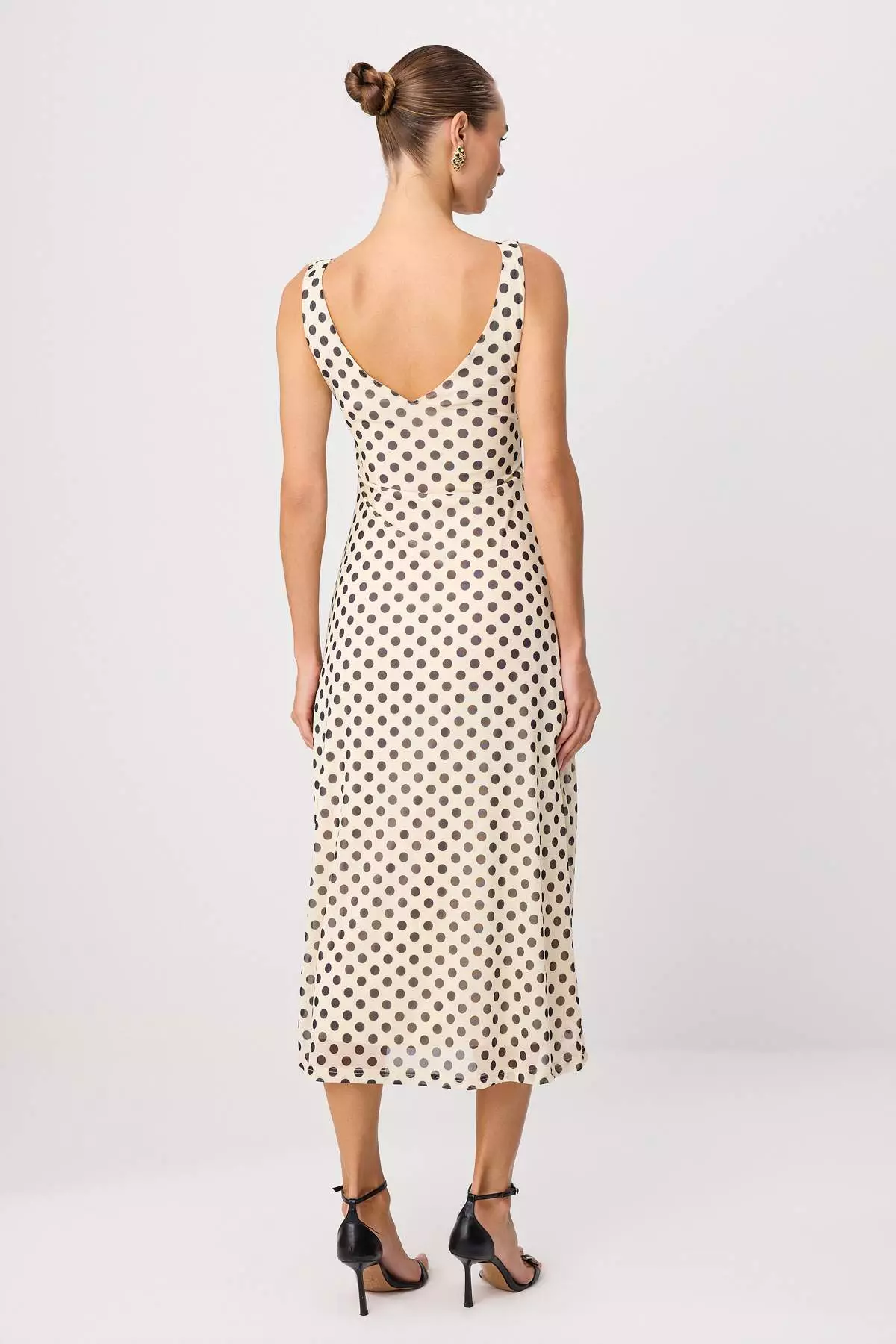 Cream Polka Dot Bow Maxi Knitted Dress Twoss25El00361