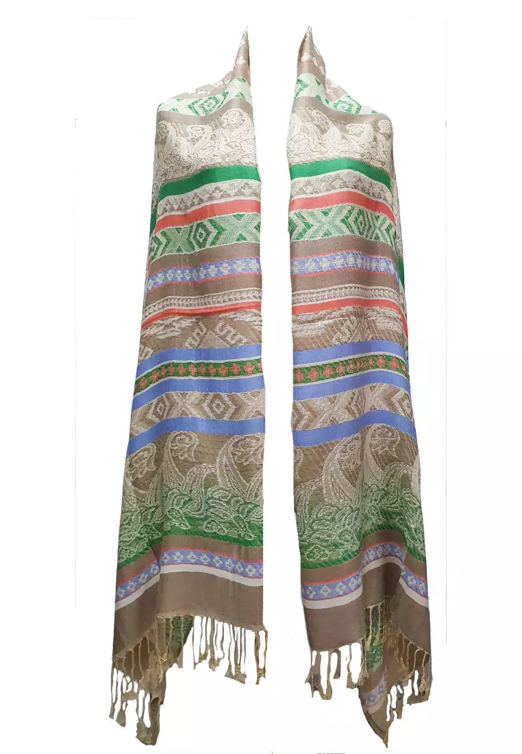 Woven Vintage Paisley Pashmina Sand Brown