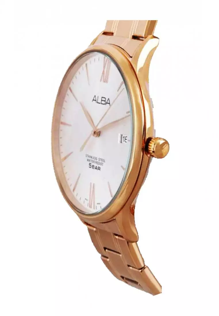 Jam Tangan Pria Alba Original Garansi Resmi AS9E04 AS9E04X1 Strap Stainless Steel Rose Gold Angka Romawi