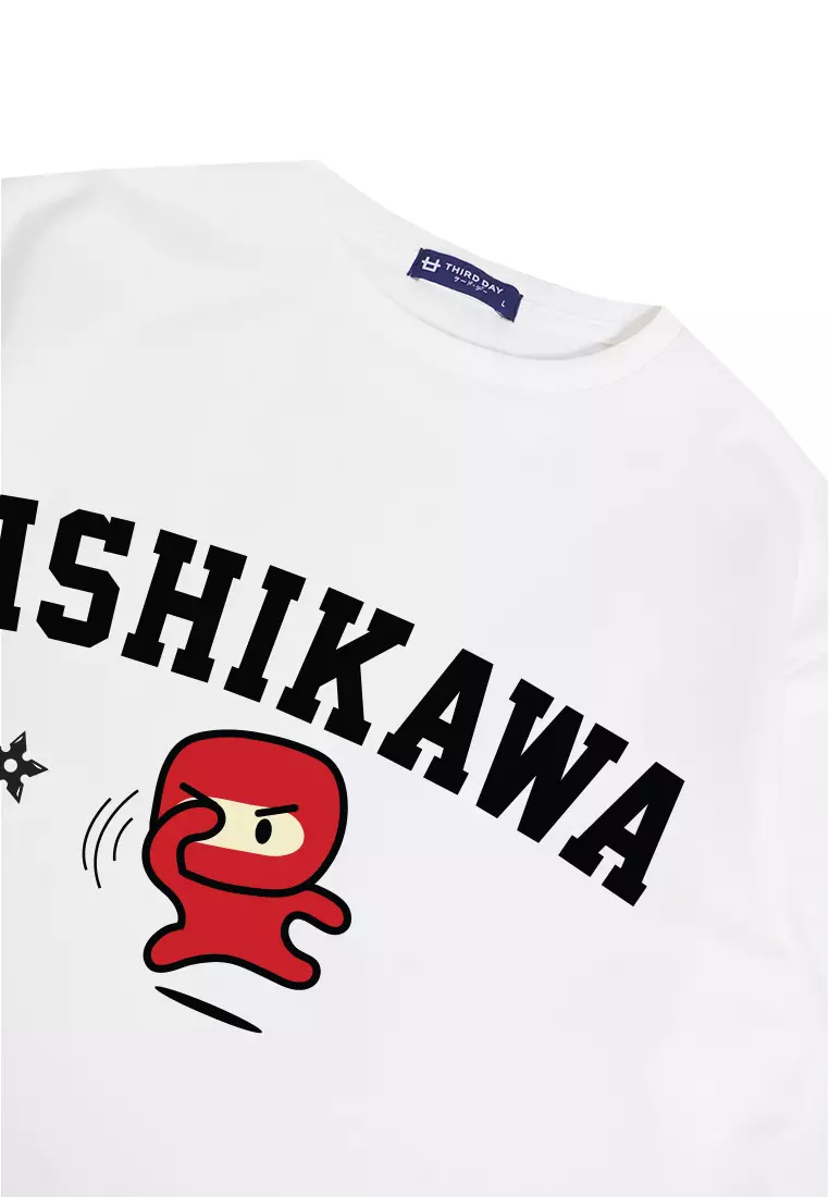 MTN09 kaos oversize tebal scuba anime komik kartun ishikawa ninja shurikan putih