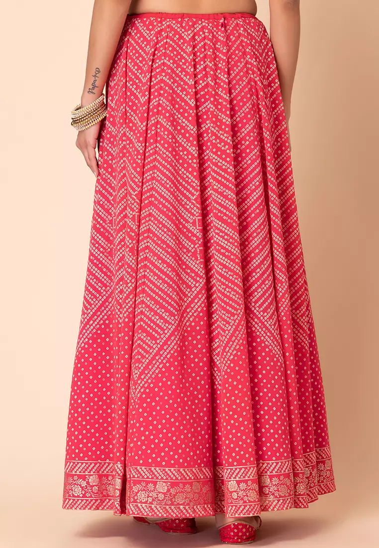 Hot Pink Bandhani Print Kalidar Lehenga Skirt