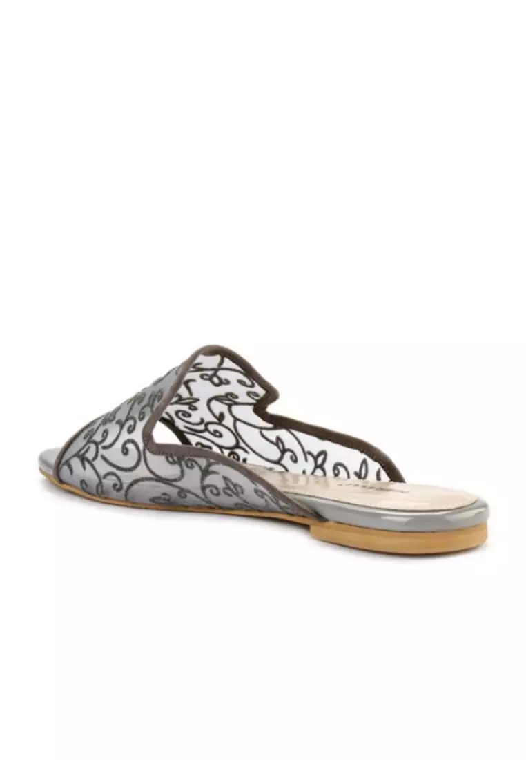 Karrie Sandal wanita Flat Slip On - Grey