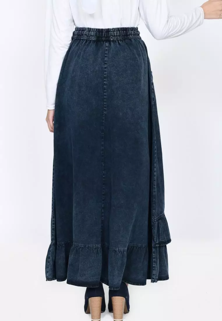 Inara Denim Skirt (Rok Panjang Soft Jeans A-Line) Snow Black