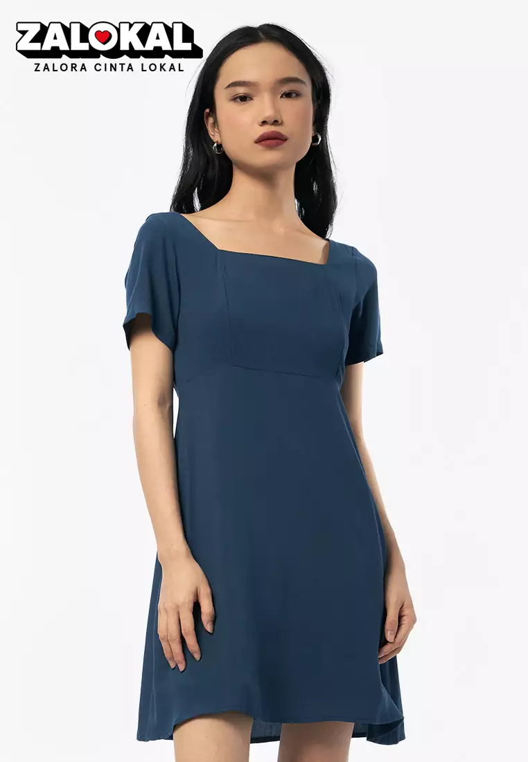 Mini Vestido Gap Ruffle Hem Mujer Azules Con Vestido Corto Con