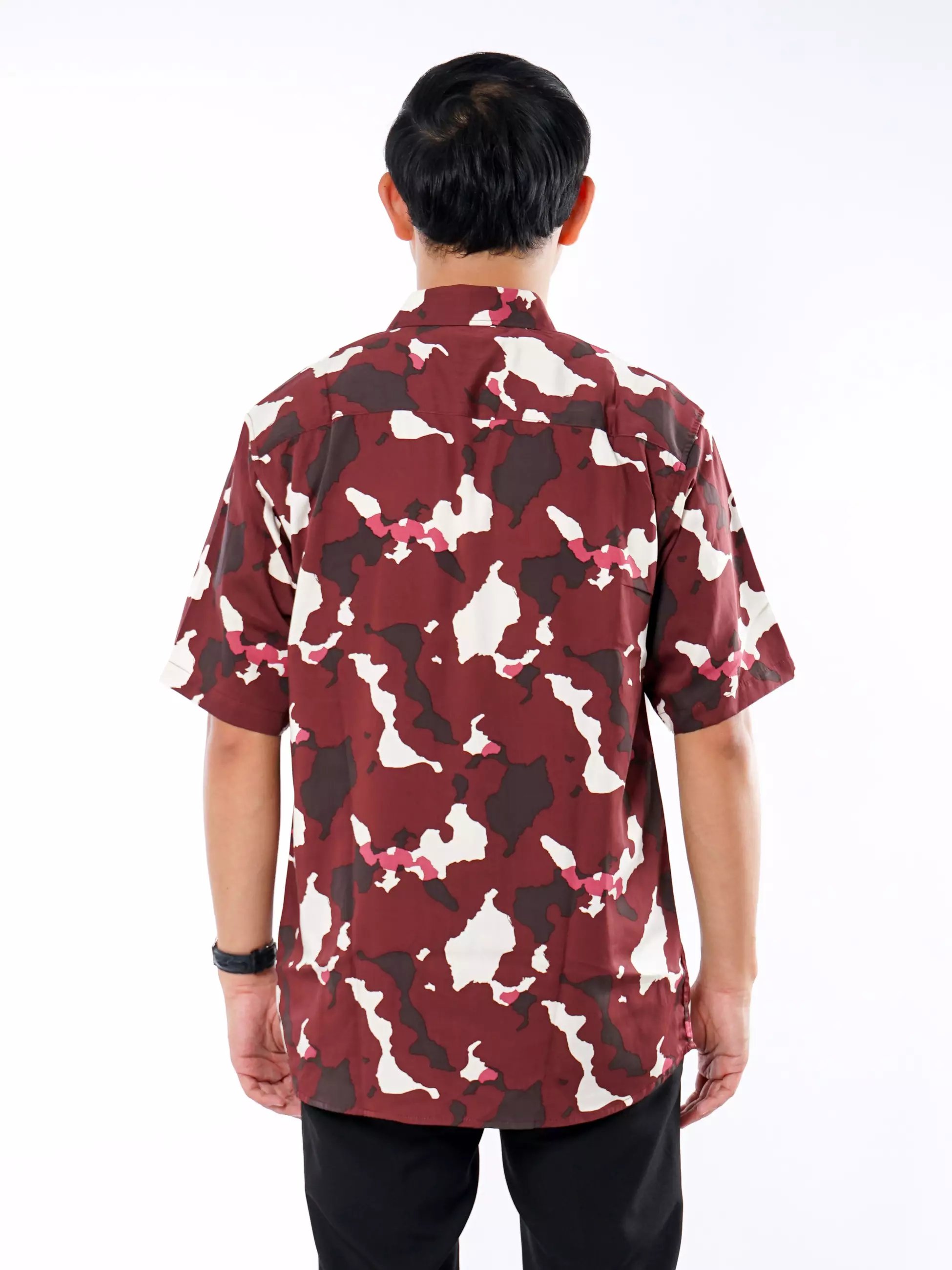 Andre Michel Kemeja Lengan Pendek Motif Maroon Loreng 16713