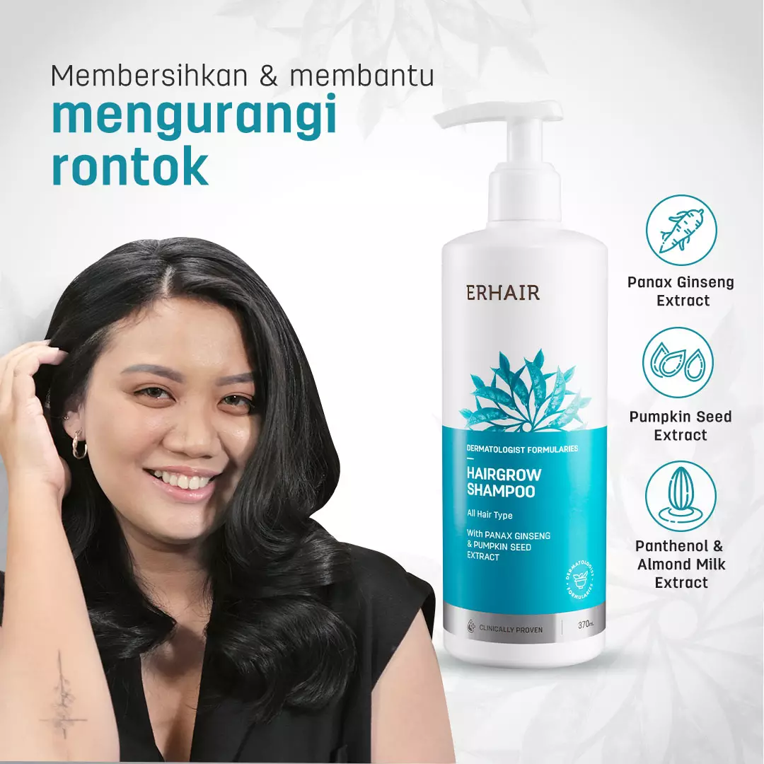 [BEST COMBO ANTI HAIR FALL] ERHAIR Hairgrow Shampoo 370ml (2pcs) - Sampo Anti Rambut Rontok | DHT Blocker | Panax Ginseng & Pumpkin Seed |Rekomendasi Ahli Dermatologi