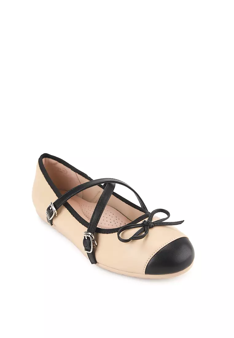 CARLA J2525-3 FLATSHOES CREAM/BLACK