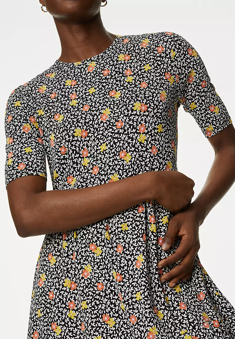 Jersey Printed Knee Length Tiered Dress