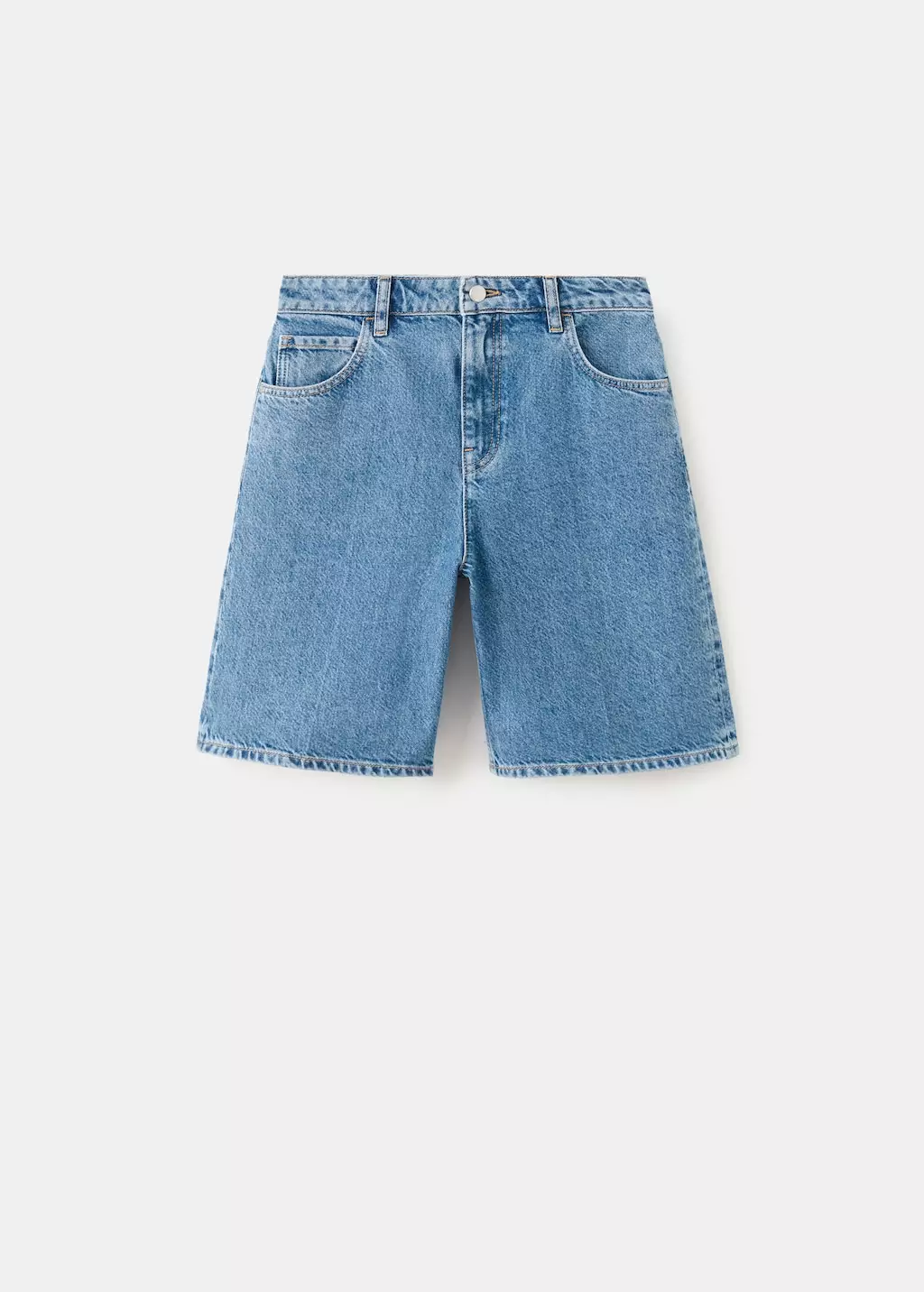 Celana pendek denim lurus berpinggang tinggi