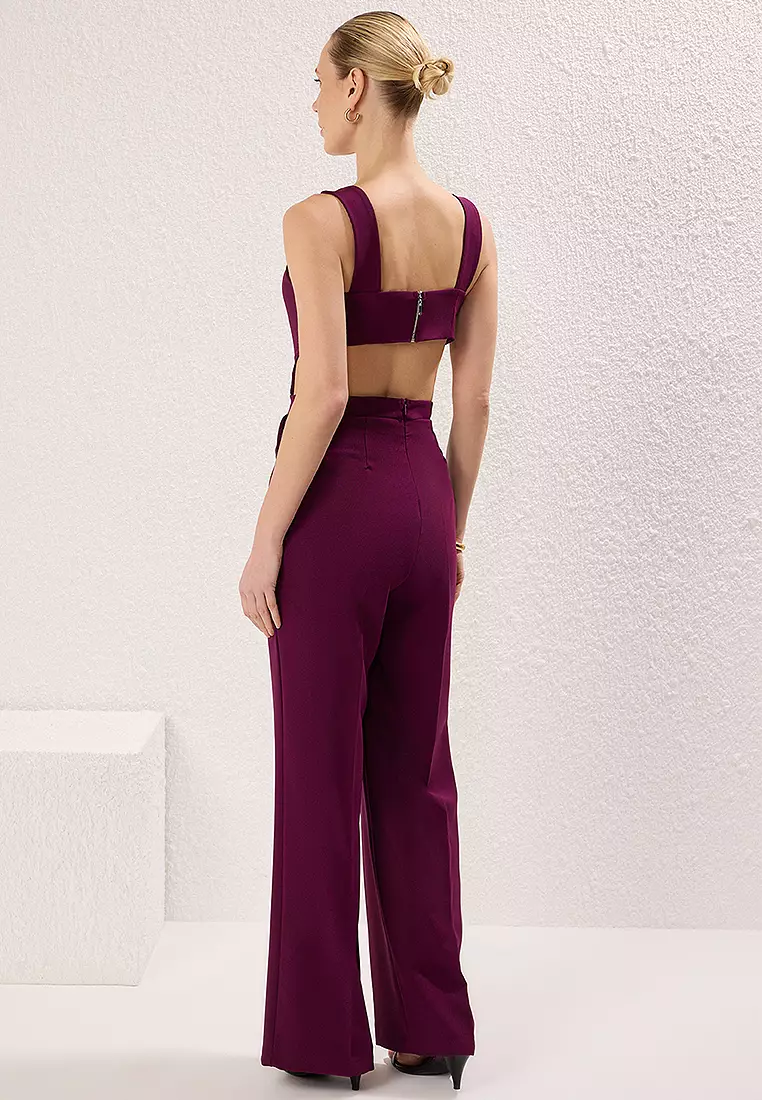Wide Legs Back Detail Long Jumpsuit