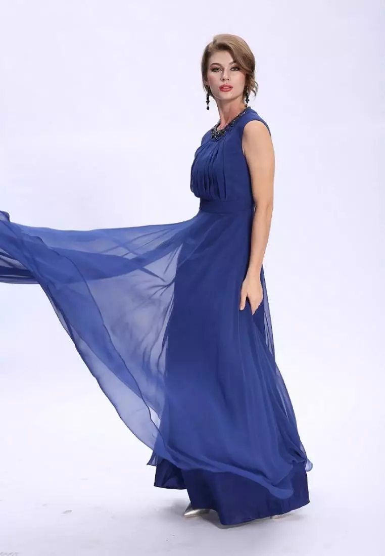 高貴動人真絲雪紡釘珠晚禮服