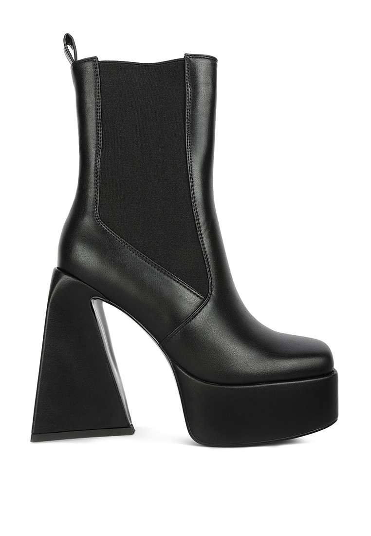 Black High Platform Block Heeled Chelsea Boot