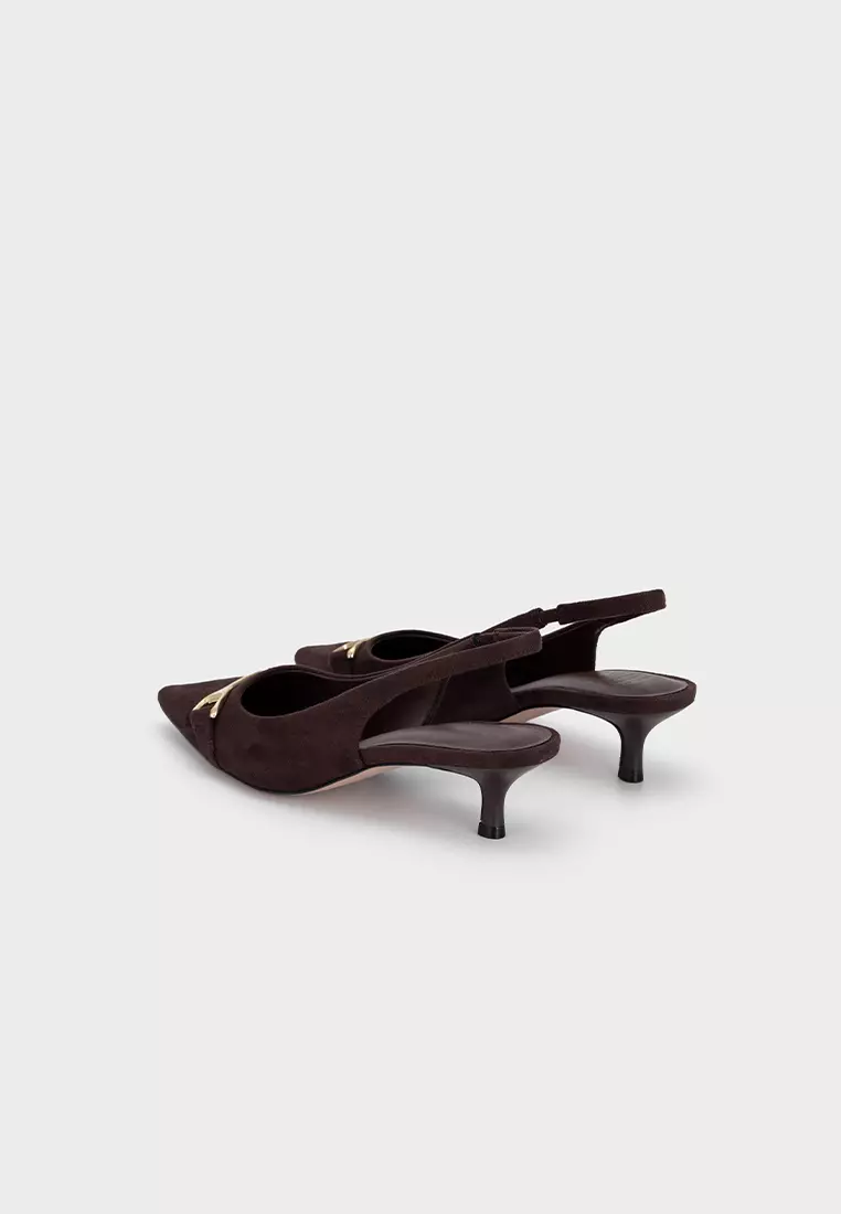 BUCKLE WITH POINTY TOE SLINGBACK HEEL PUMP