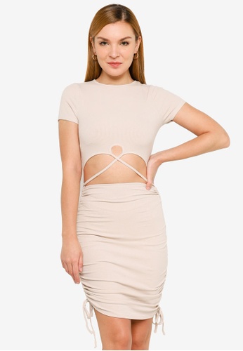 Supre beige Julia Cut Out Ruched Dress CC198AAC33B43AGS_1