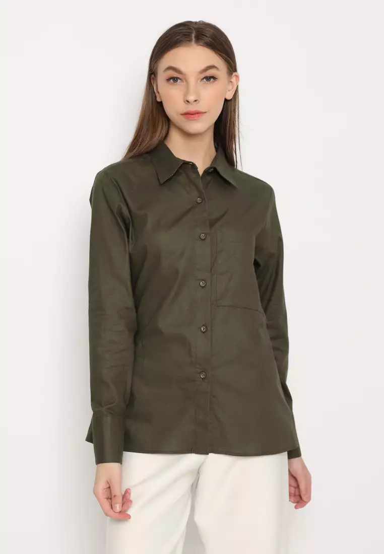 Jual Brilliant Girl Plain Shirt Army Green By Brilliant Girl Original