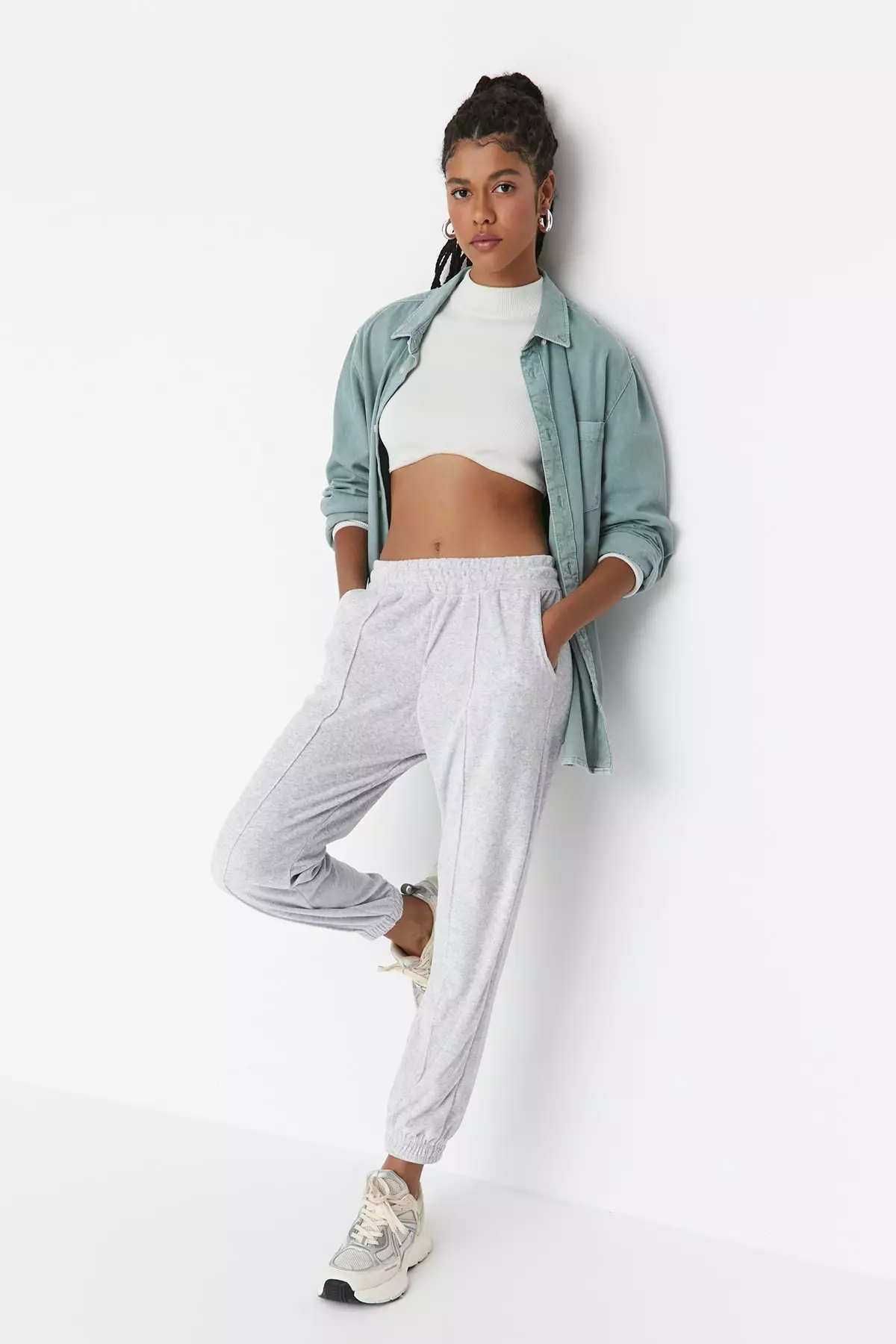 Grey Sweatpants Grey Loose Joggers Buy Trendyol Velvet Loose