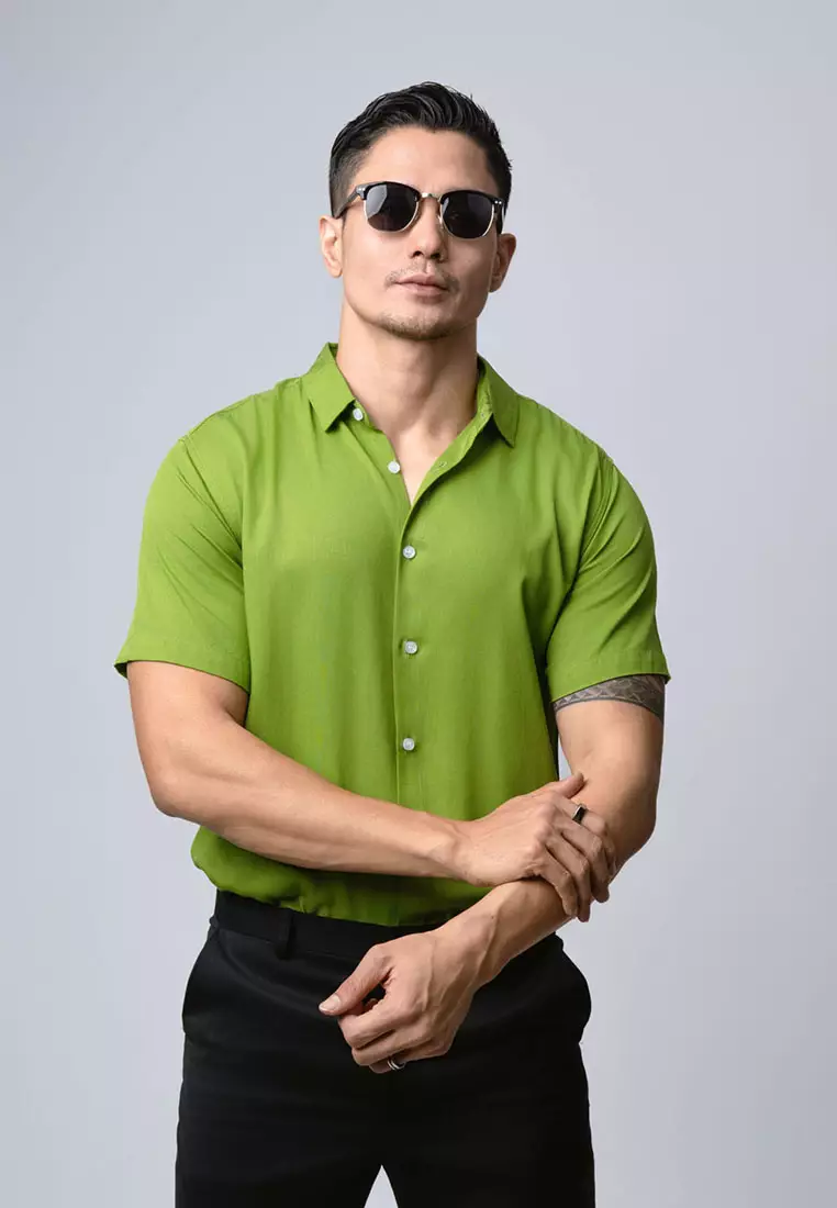 Viscose Olive Green Casual Shirt SS