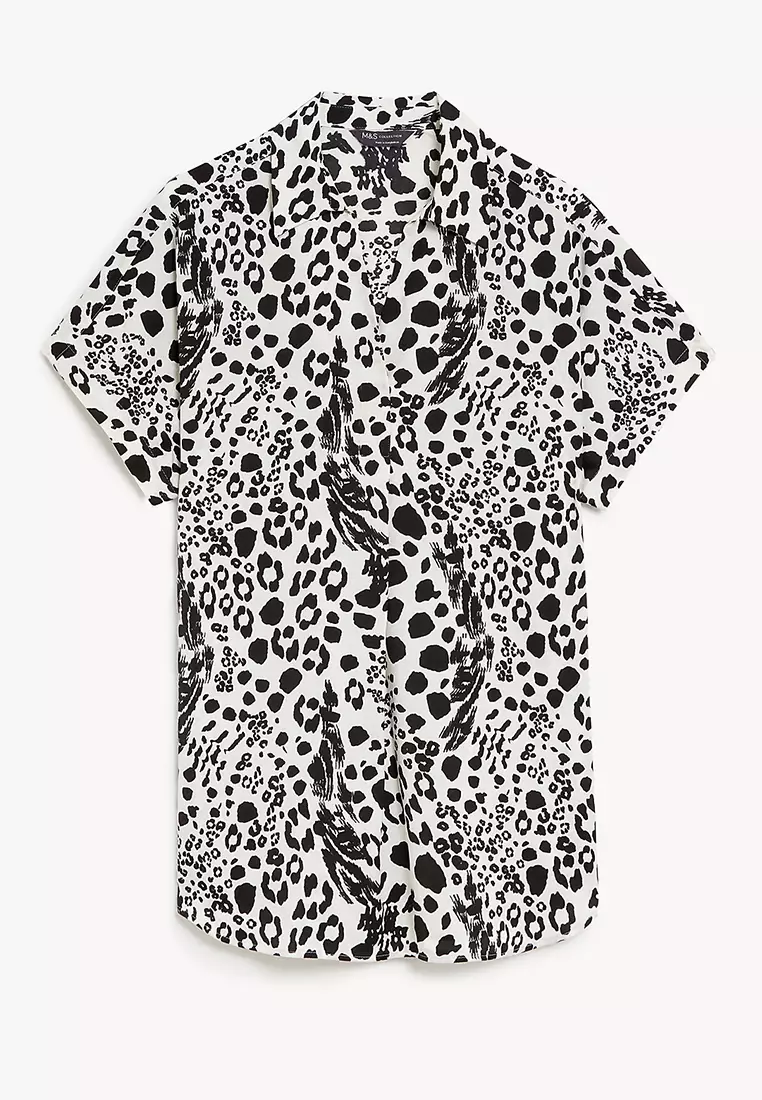 Satin Printed Popover Blouse