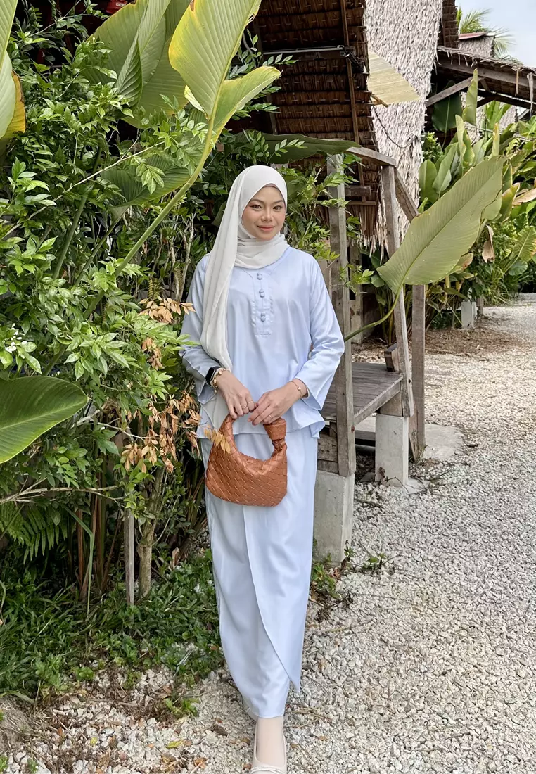 Kiera Kurung Kedah Modern in Light Blue