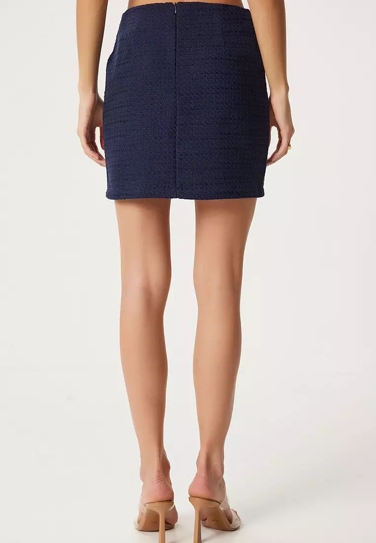 Navy Blue Mini Tweed Skirt