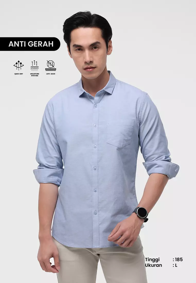 MANZONE - Kemeja Lengan Panjang Pria Jellow Slim Fit - Blue Light
