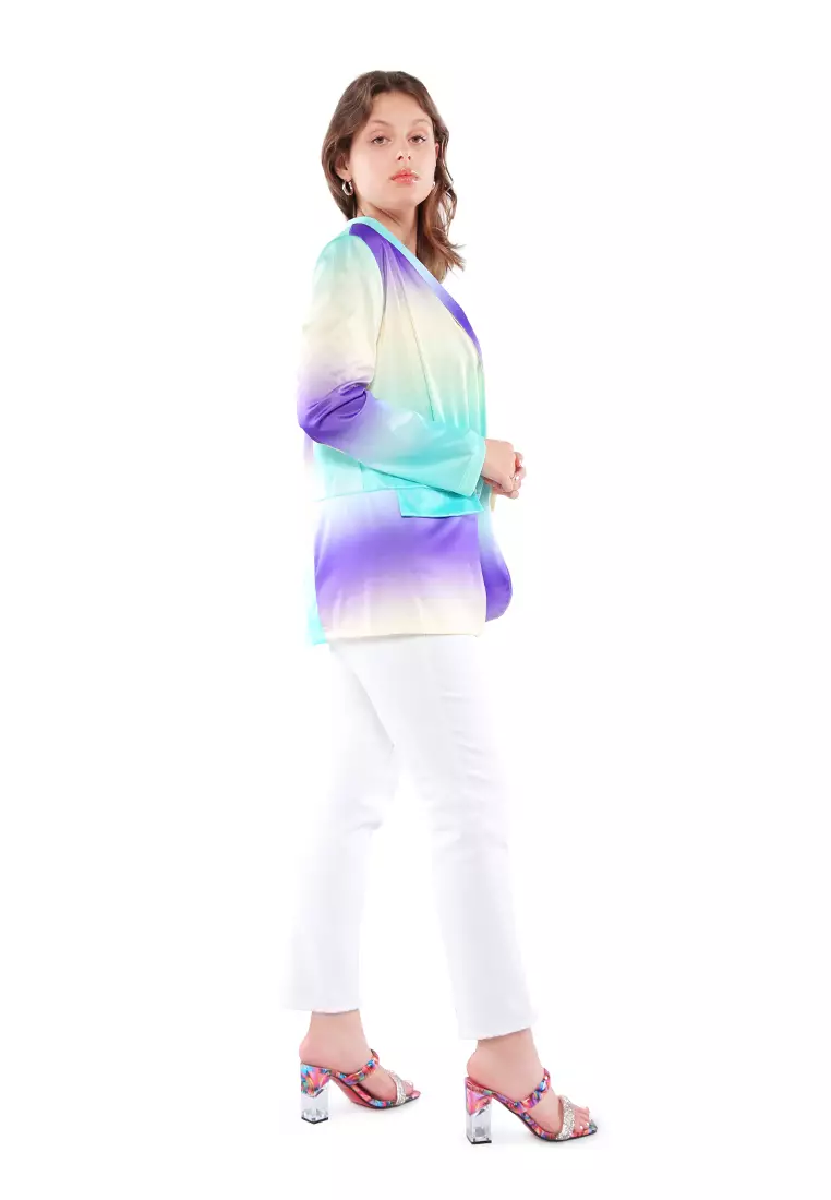 Blazer Semi Kasual Sablon Ungu Glasir